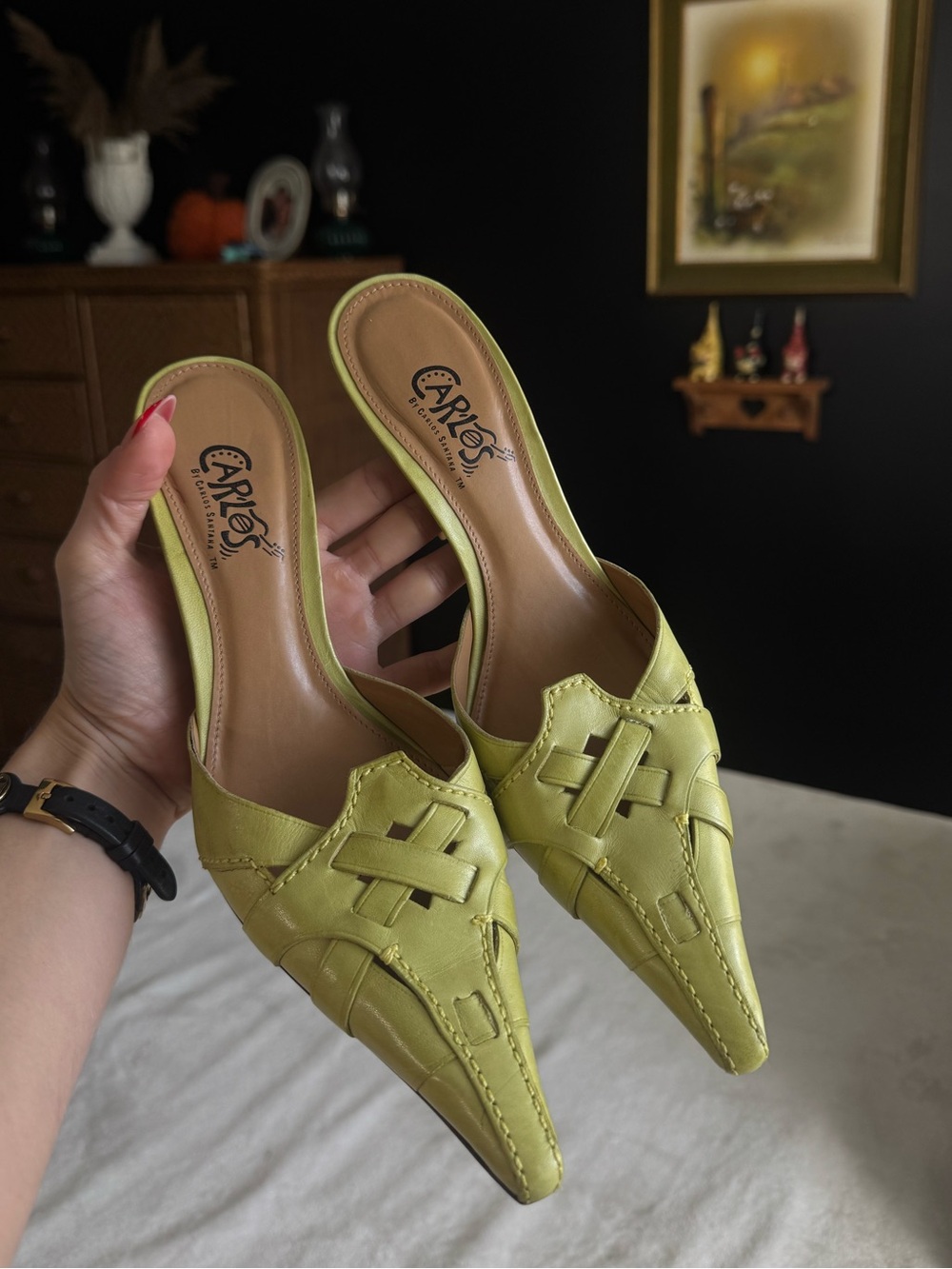 Carlos by Carlos Santana Green Pointed Toe Kitten Heels